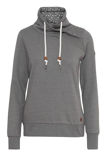 OXMO OXUdine Damen Langes Sweatshirt Pullover Longpullover Schlakragen Troyer mit Kordeln mit Muster, Größe:XL, Farbe:Medium Grey Melange (201146) von OXMO
