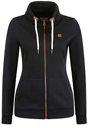 OXMO OXVicky Sweat Zip-Jacke Damen Sweatjacke Sweater Pullover mit Tubekragen Kängurutasche Reißverschluss Regular fit, Größe:L, Farbe:Black (799000) von OXMO