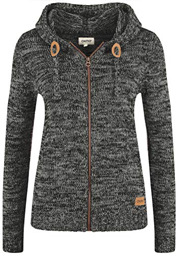 OXMO OXPhiladelphia Damen Strickjacke Grobstrick Cardigan mit Kapuze Reißverschluss 100% Baumwolle Regular fit, Größe:S, Farbe:Black (799000) von OXMO