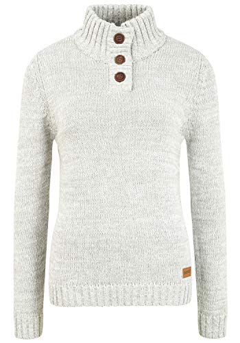 OXMO OXPhilicita Damen Strickpullover Troyer Grobstrick Pullover 100% Baumwolle Regular fit, Größe:L, Farbe:LIG Grey M (798242) von OXMO