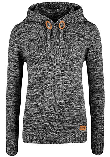 OXMO Philla Damen Strickpullover Kapuzenpullover Grobstrick Pullover mit Kapuze 100% Baumwolle Regular fit, Größe:XL, Farbe:Black (799000) von OXMO