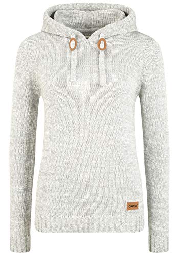 OXMO Philla Damen Strickpullover Kapuzenpullover Grobstrick Pullover mit Kapuze 100% Baumwolle Regular fit, Größe:XL, Farbe:LIG Grey M (798242) von OXMO