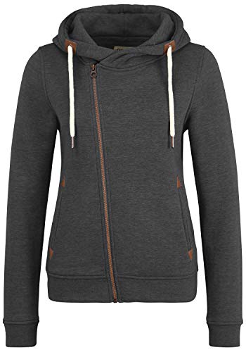 OXMO OXVicky Sweat Zip-Hoodie Damen Sweatjacke Kapuzenjacke Hoodie mit Kapuze Kordel Reißverschluss Eingrifftaschen Regular fit, Größe:S, Farbe:DAR Grey M (798288) von OXMO