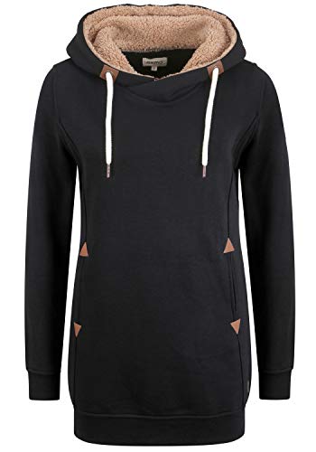 OXMO Vicky Pile Hood Long Damen Langer Kapuzenpullover Hoodie Pullover Mit Kapuze Und Teddy-Futter, Größe:S, Farbe:Black PIL (7990002) von OXMO