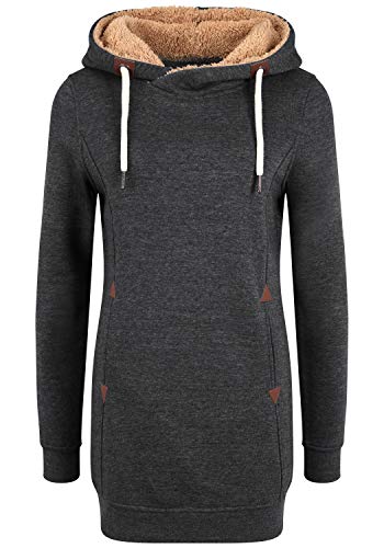 OXMO Vicky Pile Hood Long Damen Langer Kapuzenpullover Hoodie Pullover Mit Kapuze Und Teddy-Futter, Größe:S, Farbe:D GRE PIL (7982882) von OXMO