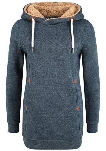 OXMO Vicky Pile Hood Long Damen Langer Kapuzenpullover Hoodie Pullover Mit Kapuze Und Teddy-Futter, Größe:XS, Farbe:INS BLU M (7989912) von OXMO