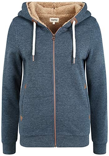 OXMO Vicky Pile Zip Damen Sweatjacke Cardigan Sweatshirtjacke Mit Teddy-Futter, Größe:L, Farbe:INS BL Mel (7989915) von OXMO