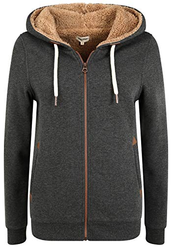 OXMO OXVicky Pile Sweat Zip-Hoodie Damen Sweatjacke Cardigan Sweatshirtjacke mit Teddy-Futter Reißverschluss Eingrifftaschen Regular fit, Größe:M, Farbe:DAR Grey M (798288) von OXMO