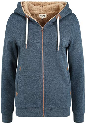 OXMO OXVicky Pile Sweat Zip-Hoodie Damen Sweatjacke Cardigan Sweatshirtjacke mit Teddy-Futter Reißverschluss Eingrifftaschen Regular fit, Größe:XS, Farbe:INS BL Mel (7989915) von OXMO