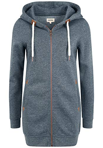 OXMO OXVicky Straight Sweat Zip-Hoodie Damen Sweatjacke Kapuzenjacke Hoodie mit Kapuze Kordel Eingrifftaschen Regular fit, Größe:XS, Farbe:INS BL Mel (7989915) von OXMO