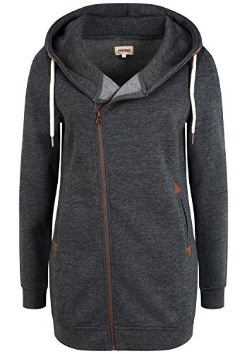 OXMO Vicky Zip Hood Long Damen Sweatjacke Kapuzenjacke Hoodie mit Kapuze, Größe:L, Farbe:DAR Grey M (798288) von OXMO