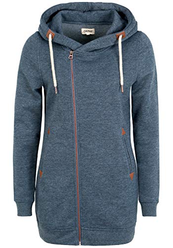 OXMO Vicky Zip Hood Long Damen Sweatjacke Kapuzenjacke Hoodie mit Kapuze, Größe:L, Farbe:INS BL Mel (7989915) von OXMO