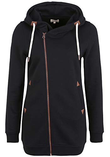 OXMO Vicky Zip Hood Long Damen Sweatjacke Kapuzenjacke Hoodie mit Kapuze, Größe:XS, Farbe:Black (799000) von OXMO