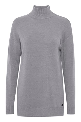 OXMO OXRatina Damen Strickpullover Feinstrick Pullover Rollkragen Langer Schnitt Pullover-Kleid mit Seitenschlitzen, Größe:XL, Farbe:Mid Grey Melange (200455) von OXMO