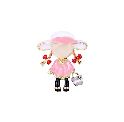 Broschen Brosche Anstecknadeln Stil Mädchen Mode Picknick Kleine Doppel-Pferdeschwanz-Brosche Mädchen mit Tasche Schleife Die Diamant-Brosche Anstecknadeln von OXOAMP