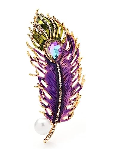 Broschen Kristallfeder-Broschen for Frauen, luxuriöse zweifarbige Emaille-Feder, Büro-Party-Brosche, Schmuck, Geschenke, Anstecknadel for Frauen Anstecknadeln(Purple) von OXOAMP