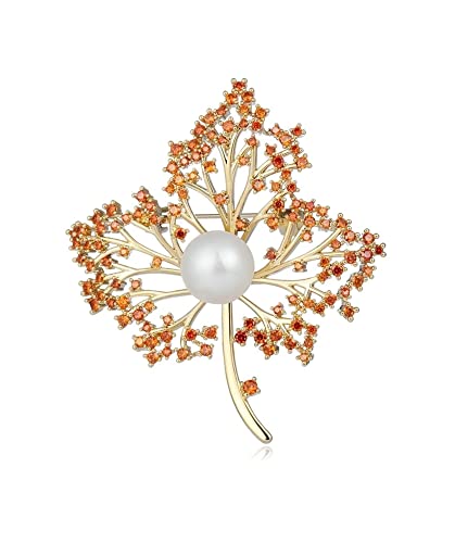Broschen Orange Zirkon Ahornblattförmige Brosche Pins Kleidung for Frauen Hochzeit Strass Blätter Pins Metall Abzeichen Brosche Anstecknadeln von OXOAMP