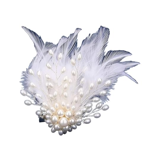 Broschen Perle Feder Brosche Paar Anzug Zubehör Temperament Pin Kopfschmuck Dual-Purpose Ausgabe Geschenk Schmuck Pin Anstecknadeln(Blanc) von OXOAMP