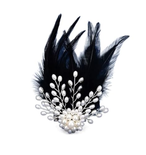 Broschen Perle Feder Brosche Paar Anzug Zubehör Temperament Pin Kopfschmuck Dual-Purpose Ausgabe Geschenk Schmuck Pin Anstecknadeln(Noir) von OXOAMP