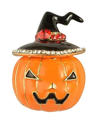 Broschen Premium Halloween Kostüm Schmuck Strass Emaille Hexenhut Kürbis Damen Brosche Anstecknadel - Orange Anstecknadeln von OXOAMP