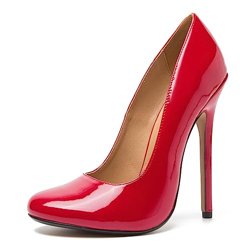 Damen Stiletto Pumps High Heels, OXOAMP-013 Damen Runde Zehe Stöckelschuhe Abendschuhe für Party Hochzeit Braut 14~15CM,Rot,45 EU von OXOAMP