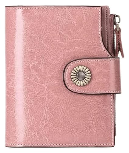 OXOAMP Geldbörsen Brieftasche, 100% Damen-Leder-Geldbörse, blockiert kurzer Kartenhalter, großes Fassungsvermögen, Münzfach, Bifold-Kreditkarten-Geldbörsen Mode (Color : Pink, Size : 12.5x10.5cm) von OXOAMP