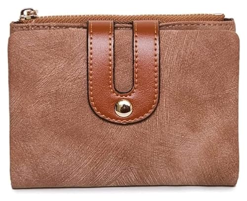 OXOAMP Geldbörsen Brieftasche Damen Leder Geldbörse Einfache Schnalle Kartenhalter Tragbare Dünne Münzgeldbörsen Kurze Mini-Münzen Tasche Reißfest Mode (Color : Brown) von OXOAMP