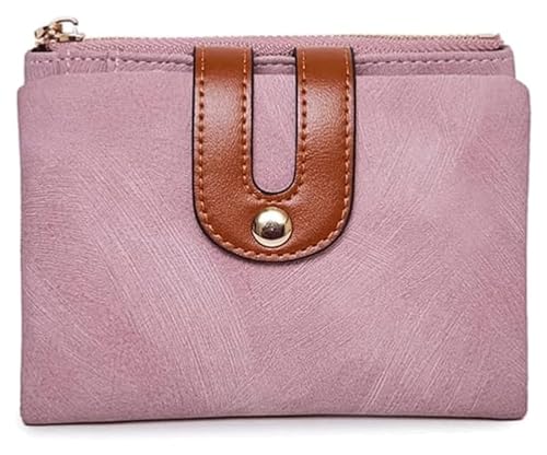 OXOAMP Geldbörsen Brieftasche Damen Leder Geldbörse Einfache Schnalle Kartenhalter Tragbare Dünne Münzgeldbörsen Kurze Mini-Münzen Tasche Reißfest Mode (Color : Pink) von OXOAMP