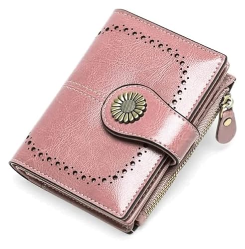 OXOAMP Geldbörsen Brieftasche Damen Leder Geldbörse Mode Kurz Student Kartenhalter Multifunktions Business Münzen Tasche Mini Geldbörsen Mode (Color : Pink, Size : 10x12.5cm) von OXOAMP