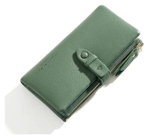 OXOAMP Geldbörsen Brieftasche Damen Pu Leder Geldbörse Bifold Lange Münzen Tasche Gefaltet Reißverschluss Tragbare Geldbörsen Unisex Kartenhalter Reißfest Mode (Color : Green, Size : 10x19cm) von OXOAMP