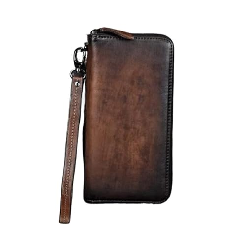 OXOAMP Geldbörsen Brieftasche Herren Geldbörsen Lange Crazy Horse Leder Kartenhalter Retro Große Kapazität Münzgeldbörsen Kreditkarte Wechseltasche Reißfest Mode (Color : Coffe, Size : 19x9.5cm) von OXOAMP