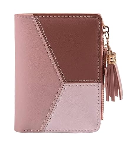 OXOAMP Geldbörsen Damen-Geldbörse aus Leder, tragbar, faltbar, Kartenhalter, klassisch, großes Fassungsvermögen, Münzfach, Damen-Geldbörsen aus Pu-Leder Mode (Color : Pink, Size : 9x12cm) von OXOAMP