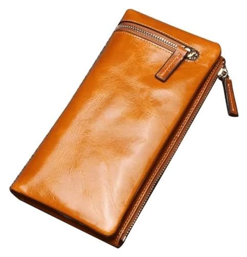 OXOAMP Geldbörsen Geldbörse, Langer Stil, Damen-Geldbörse aus Leder, großer Aufbewahrungskartenhalter, klassisches Vintage-Münzfach mit Ausweisfach, Münzfach Mode (Color : Brown-1, Size : 8.5x19cm) von OXOAMP