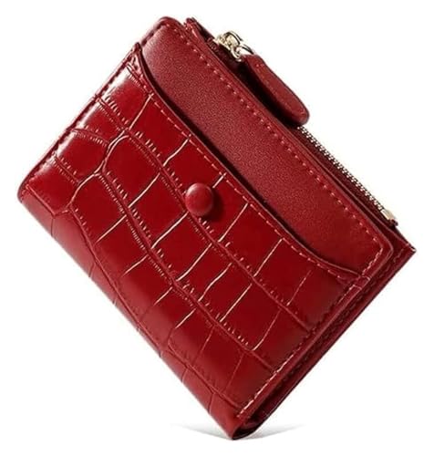 OXOAMP Geldbörsen Geldbörse Damen Pu-Leder Geldbörse Tragbarer Steinreißverschluss Kartenhalter Kurzes Münzfach Klassische Mini-Geldbörsen Reißfest Mode (Color : Red, Size : 9x11.5cm) von OXOAMP