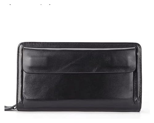 OXOAMP Geldbörsen Geldbörse Unisex-Leder-Geldbörse, Langer Halter, Kartenhalter, große Geldbörsen, Retro-Reißverschluss, Münzfach, reißfest Mode (Color : Noir, Size : 12x22cm) von OXOAMP