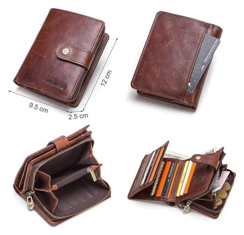 OXOAMP Geldbörsen Geldbörse aus Leder mit Münzfach, Kurze Kreditkarten-Geldbörse for Herren, gemeinsamer Kartenhalter, tragbar, Bandfenster, Münzgeldbörsen Mode (Color : Coffee, Size : 9.5x12cm) von OXOAMP