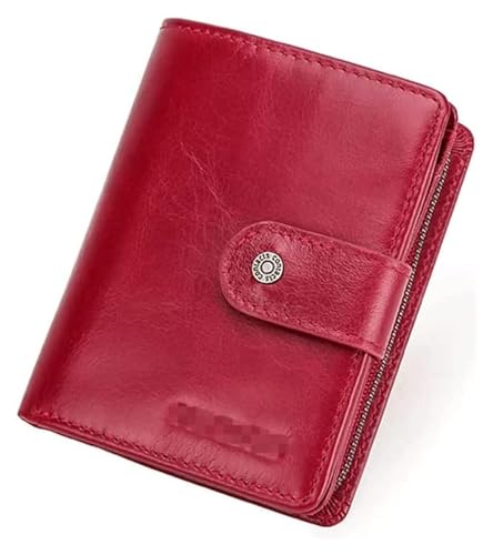 OXOAMP Geldbörsen Geldbörse aus Leder mit Münzfach, Kurze Kreditkarten-Geldbörse for Herren, gemeinsamer Kartenhalter, tragbar, Bandfenster, Münzgeldbörsen Mode (Color : Red, Size : 9.5x12cm) von OXOAMP