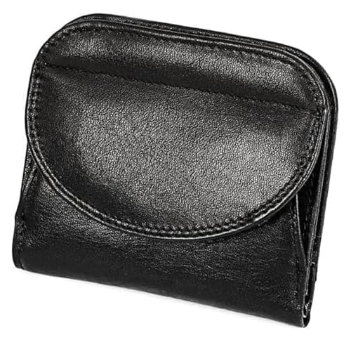 OXOAMP Geldbörsen Modische Damen-Geldbörse aus Leder, zweifach gefaltet, kurzer Stil, Kartenhalter, klassisches Vintage-Münzfach, tragbare Geldbörsen, reißfest Mode (Color : Noir, Size : 9x10.5cm) von OXOAMP