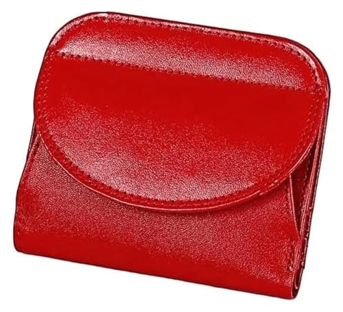 OXOAMP Geldbörsen Modische Damen-Geldbörse aus Leder, zweifach gefaltet, kurzer Stil, Kartenhalter, klassisches Vintage-Münzfach, tragbare Geldbörsen, reißfest Mode (Color : Red, Size : 9x10.5cm) von OXOAMP