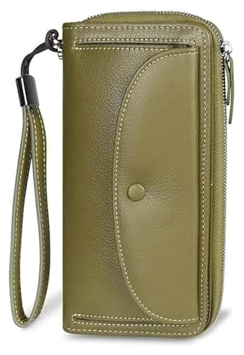 OXOAMP Geldbörsen Vintage Damen-Geldbörse aus Leder, hohe Kapazität, Langer Stil, Kartenhalter, Mehrzweck-Geldbörsen mit Münzfach im Fenster Mode (Color : Green-1, Size : A) von OXOAMP