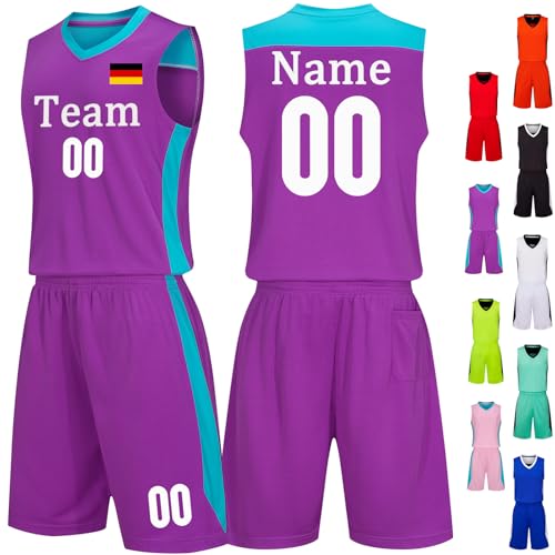 Basketball Trikot Herren Personalisierte Basketball Trikot Kinder Basketball Jersey Trikot Shirt und Shorts 2 Teiliges Set Personalisiert Basketballtrikot mit Eigenem Team/Name/Nummer/Logo von OXOQAQ