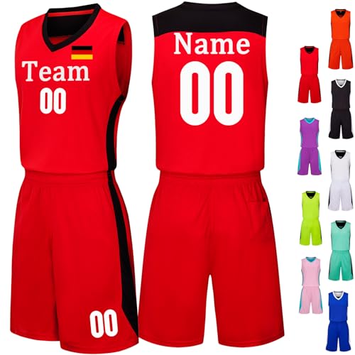 Basketball Trikot Herren Personalisierte Basketball Trikot Kinder Basketball Jersey Trikot Shirt und Shorts 2 Teiliges Set Personalisiert Basketballtrikot mit Eigenem Team/Name/Nummer/Logo von OXOQAQ