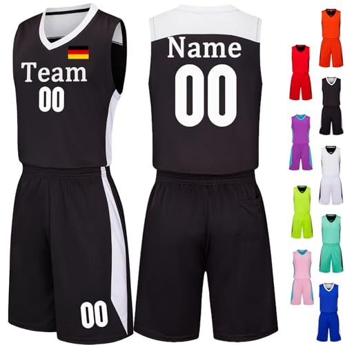 Basketball Trikot Herren Personalisierte Basketball Trikot Kinder Basketball Jersey Trikot Shirt und Shorts 2 Teiliges Set Personalisiert Basketballtrikot mit Eigenem Team/Name/Nummer/Logo von OXOQAQ