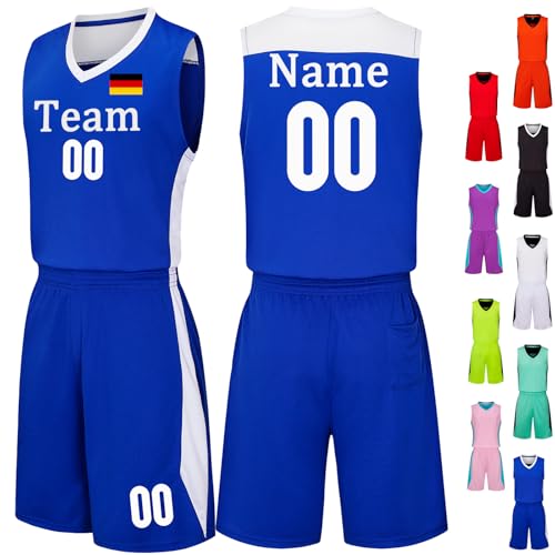 Basketball Trikot Herren Personalisierte Basketball Trikot Kinder Basketball Jersey Trikot Shirt und Shorts 2 Teiliges Set Personalisiert Basketballtrikot mit Eigenem Team/Name/Nummer/Logo von OXOQAQ