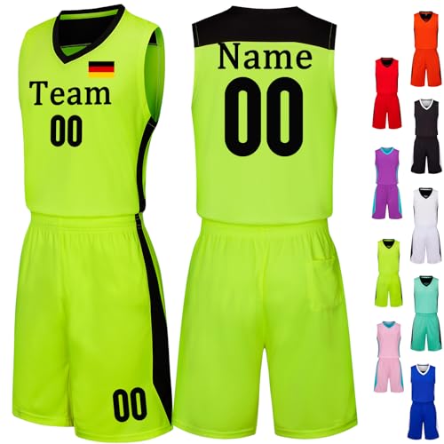 Basketball Trikot Herren Personalisierte Basketball Trikot Kinder Basketball Jersey Trikot Shirt und Shorts 2 Teiliges Set Personalisiert Basketballtrikot mit Eigenem Team/Name/Nummer/Logo von OXOQAQ