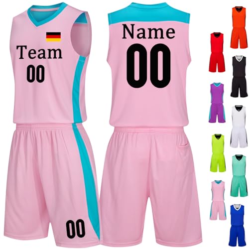 Basketball Trikot Herren Personalisierte Basketball Trikot Kinder Basketball Jersey Trikot Shirt und Shorts 2 Teiliges Set Personalisiert Basketballtrikot mit Eigenem Team/Name/Nummer/Logo von OXOQAQ