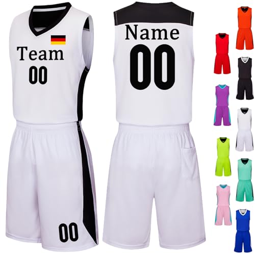 Basketball Trikot Herren Personalisierte Basketball Trikot Kinder Basketball Jersey Trikot Shirt und Shorts 2 Teiliges Set Personalisiert Basketballtrikot mit Eigenem Team/Name/Nummer/Logo von OXOQAQ