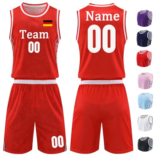 Basketball Trikot Jersey Shirt und Shorts Personalisiert für Erwachsene Kinder Basketball Set Basketball ärmelloser Anzug Basketball Sportbekleidung Basketball Geschenke für Jungs Herren Mädchen von OXOQAQ
