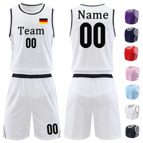 Basketball Trikot Jersey Shirt und Shorts Personalisiert für Erwachsene Kinder Basketball Set Basketball ärmelloser Anzug Basketball Sportbekleidung Basketball Geschenke für Jungs Herren Mädchen von OXOQAQ