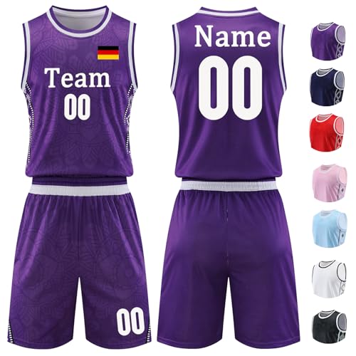 Basketball Trikot Jersey Shirt und Shorts Personalisiert für Erwachsene Kinder Basketball Set Basketball ärmelloser Anzug Basketball Sportbekleidung Basketball Geschenke für Jungs Herren Mädchen von OXOQAQ